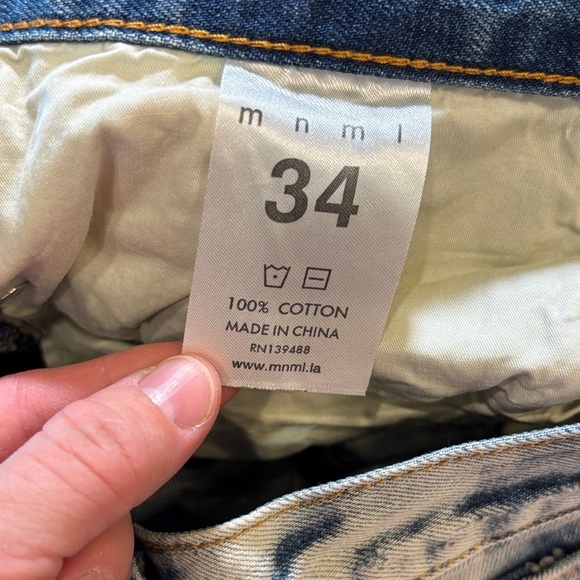 MNML Distressed Blue Jeans for Men Size 34 100% Cotton - Picture 5 of 7